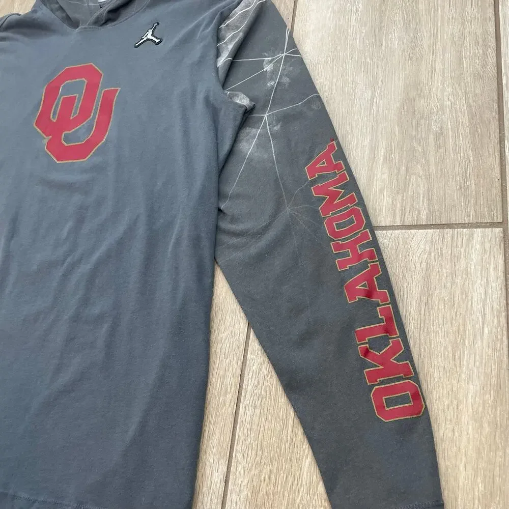 Jordan Oklahoma Sooners Hoodie Mens L Gray Dri Fit Long Sleeve OU Football